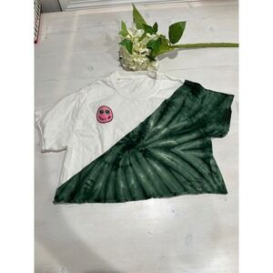 Crop Top Lucky Me‎ Patchwork Tie Dye St. Patrick's Day Grunge distressed Tee
